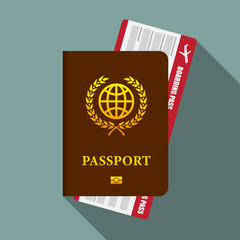 Passport and boarding pass ticket vector flat design.