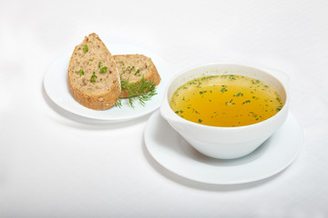 vegetable broth with slices of bread