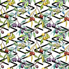 Olive tree pattern in a watercolor style. Full name of the plant: Branches of an olive tree. Aquarelle olive tree for background, texture, wrapper pattern, frame or border.