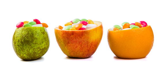 Fototapeta na wymiar Health care concept - fruits ore full of vitamins