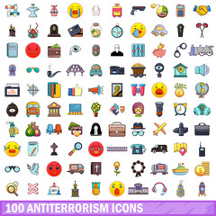 100 antiterrorism icons set, cartoon style 