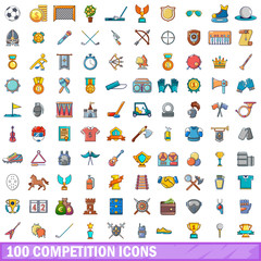 100 competition icons set, cartoon style 