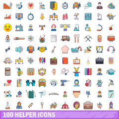 100 helper icons set, cartoon style 