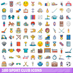 100 sport club icons set, cartoon style 