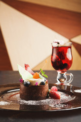 Exclusive mousse dessert served at restaurant