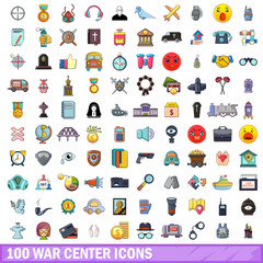 100 war center icons set, cartoon style 