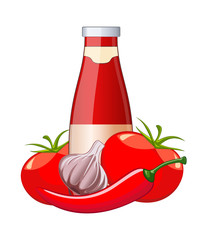 Tomato ketchup bottle isolated on white background vector illustration