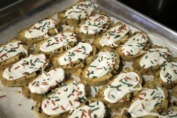 Large Metal Pan Filled with Decorated Cookies