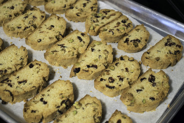 Hot out of the oven just baked cookies filled with pistachios and dreid cranberries