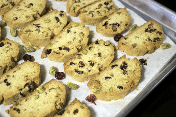 Just removed from the oven nut filled cookies.