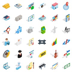 Working contract icons set, isometric style
