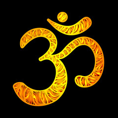 Om symbol. Oriental decorative ornament  can be used for yoga poster, coloring book.