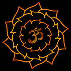 Mandala frame with Om symbol. Hand drawn oriental ornament for greeting card, invitation, coloring book, yoga poster.