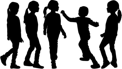 Vector silhouette of children on white background.