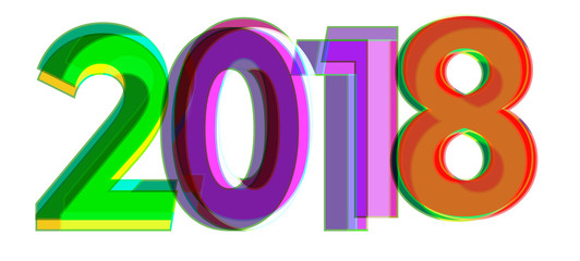 Glitch new year sign. 2018 celebration logo. Computer screen error. Digital pixel abstract holiday design. Video game glitch. Television signal fail. Technical problem grunge.