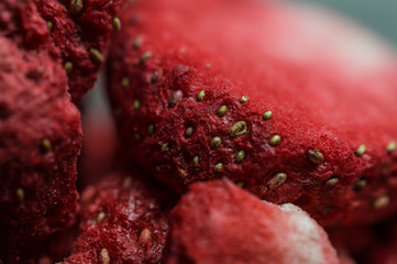 freeze dried strawberry macro with seeds