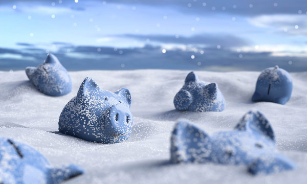 Sparschweine im Schnee