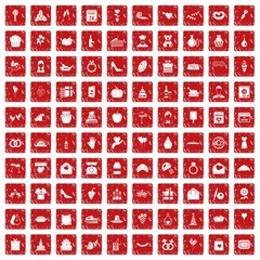 100 cake icons set grunge red