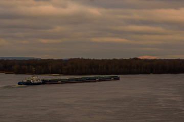 Big barge on a river Dnieper