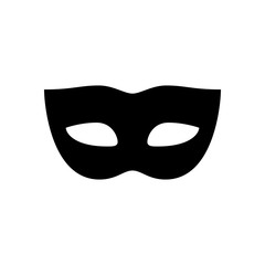 Carnival mask icon. Black, minimalist icon isolated on white background. Mask drive simple silhouette. Web site page and mobile app design vector element.