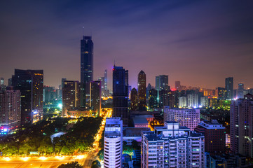 Cityscape at night in Guangzhou, China.