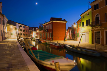 Night on the Burano island. Venice, Italy