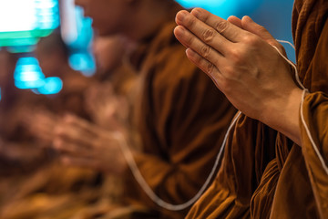 Fototapeta na wymiar Buddhist monks put their hands together in pray