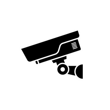 Security camera icon. Black, minimalist icon isolated on white background. CCTV camera simple silhouette. Web site page and mobile app design vector element.