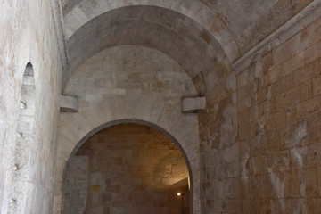 Fototapeta na wymiar Italy, Bari, Norman-Svevo Castle. Medieval fortress that dates back to 1132. Internal arch