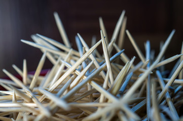 detail macro pile of wooden toothpicks