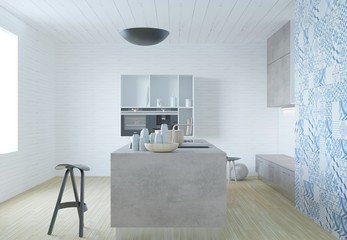 3d rendering of contemporary kitchen interior