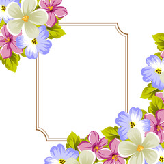 Frame for greeting design with space for text with flowers and leaves. For Postcards, for holiday, wedding birthday party, Valentine's day.