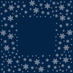 frame of snowflakes. Christmas background. To design posters, postcards, greeting, invitation for the new year.