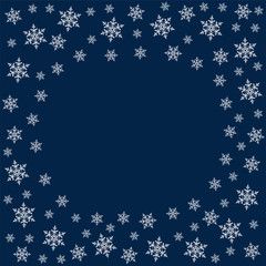 frame of snowflakes. Christmas background. To design posters, postcards, greeting, invitation for the new year.