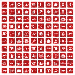 100 charity icons set grunge red