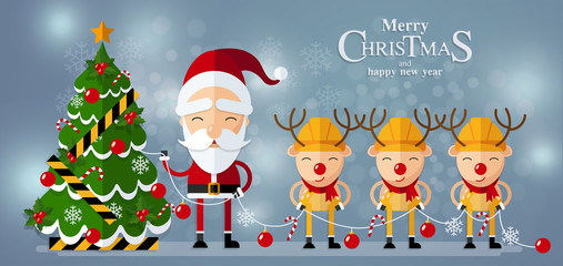 Fototapeta premium Christmas Santa Claus , reindeer background in flat style.