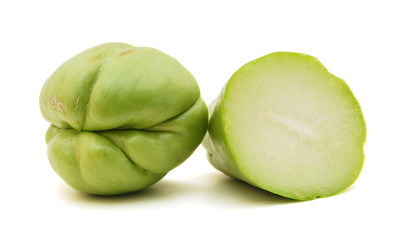 chayote chokos on white background.