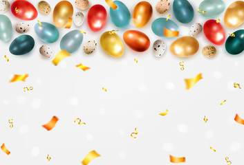 Obraz premium Easter background with painted realistic chicken and quail eggs