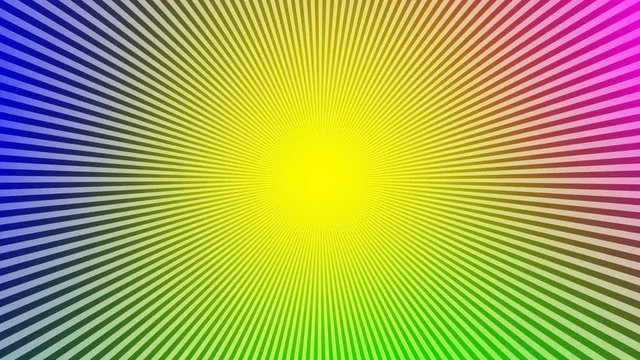 Color spectrum background with rainbow effect. Optical star illusion with slow speed rotation with full color scale. Visual magic modern animation. Magic techno effect.