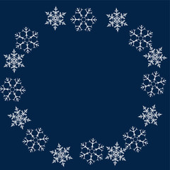 frame of snowflakes. Christmas background. To design posters, postcards, greeting, invitation for the new year.