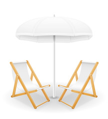 beach attributes umbrella and deck chair stock vector illustration