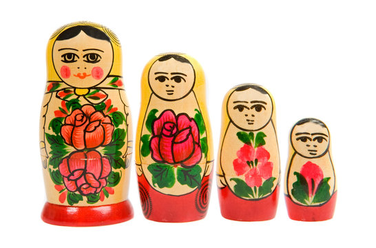 Russian matryoshka dolls in a row