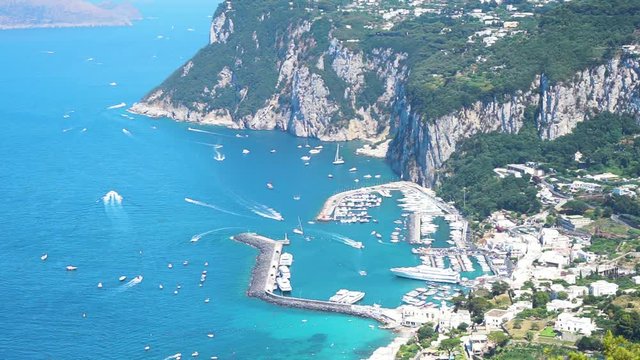 Marina Grande habour from above, Capri island, Italy, retro toned