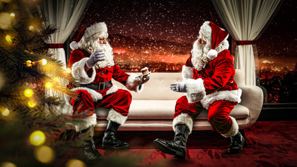 Fototapeta na wymiar Santa Claus and sofa in home place 