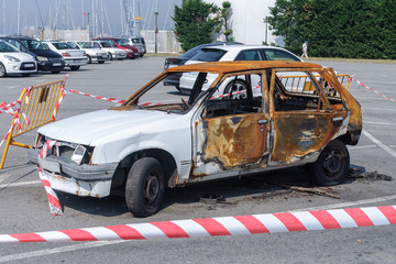 view of a burnt car