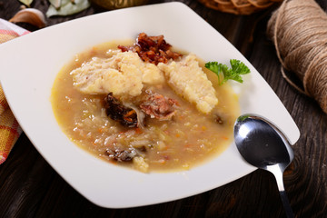 Cabbage soup with mashed potatoes