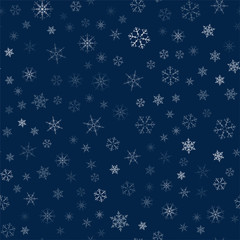 Christmas seamless pattern from snowflakes. New year festive texture for design postcards, invitations, greetings, and clothing.