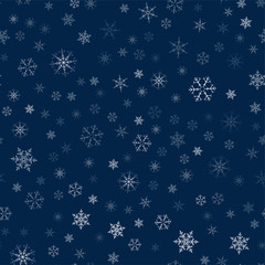 Christmas seamless pattern from snowflakes. New year festive texture for design postcards, invitations, greetings, and clothing.