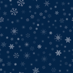 Christmas seamless pattern from snowflakes. New year festive texture for design postcards, invitations, greetings, and clothing.