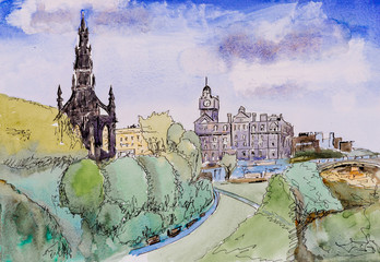 A pen and ink sketch of central Edinburgh. - 184585103